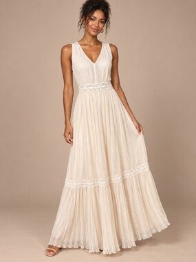 Massimo Dutti Ivory Beaded Pleated Maxi Bride to Be Dress 6